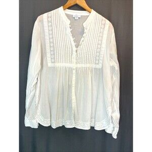 ipekevi Handmade Turkish Embroidered Babydoll Top 3XL Sheer White Cotton Fairy